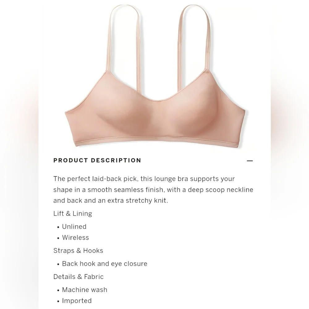 Victoria's secret BARE angelight wireless scoop lounge bra LARGE SOFT BLUSH